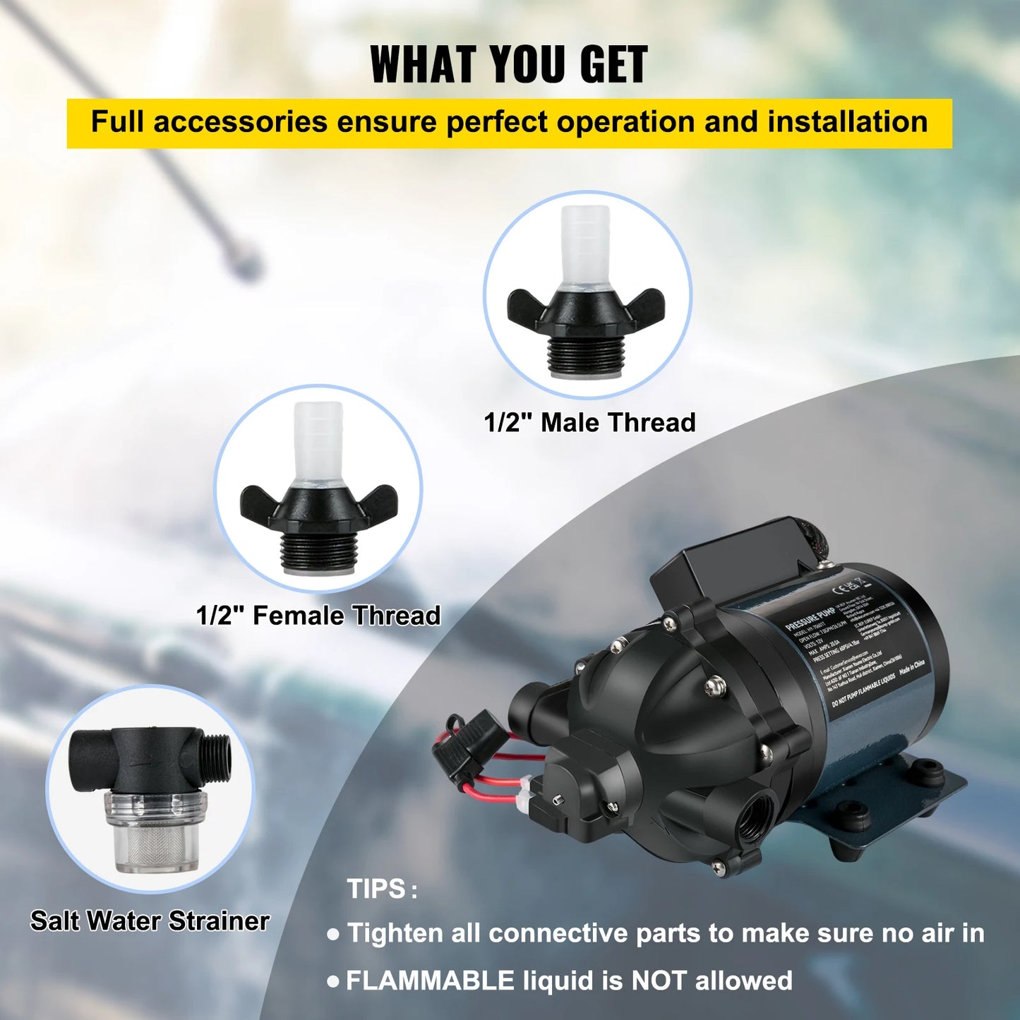 SucceBuy Washdown Pump 12V RV Water Pump 7 GPM 60 PSI Max. 10FT Lift Self Priming for Marine Deck, Yacht, Caravan Motorhome Boat