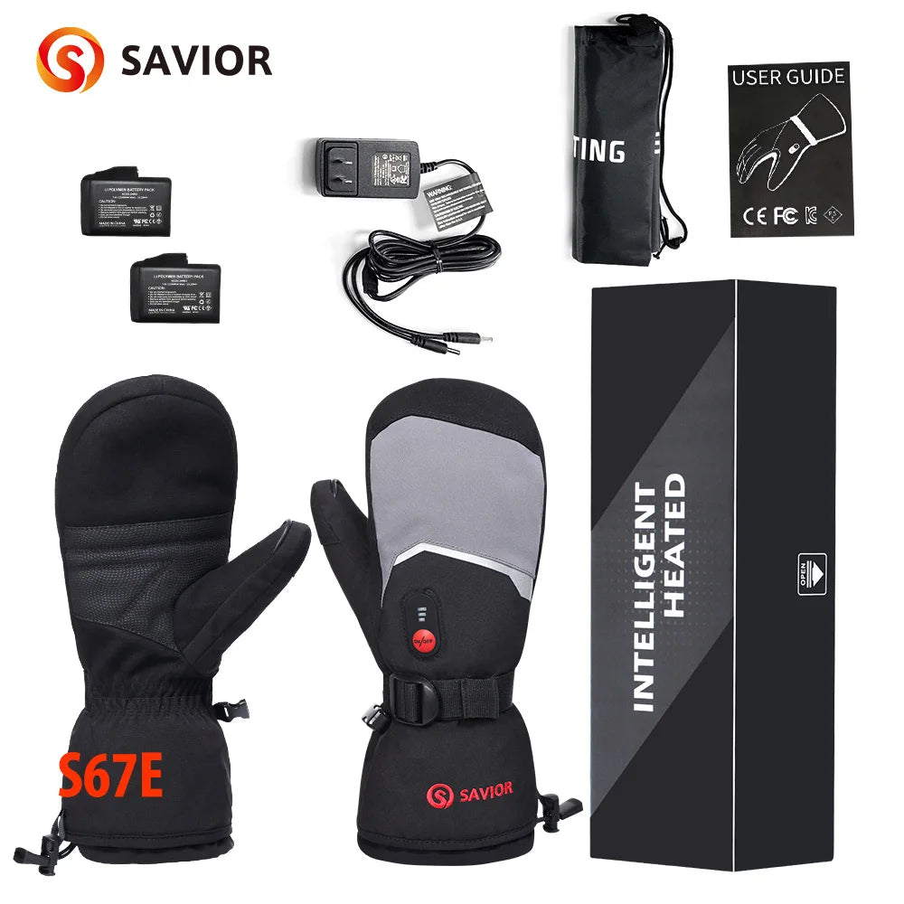 Savior All Finger Mittens Heated Gloves Touch Phone Waterproof Windproof Battery Electric Heated Skiing Gloves Men Women Thermal