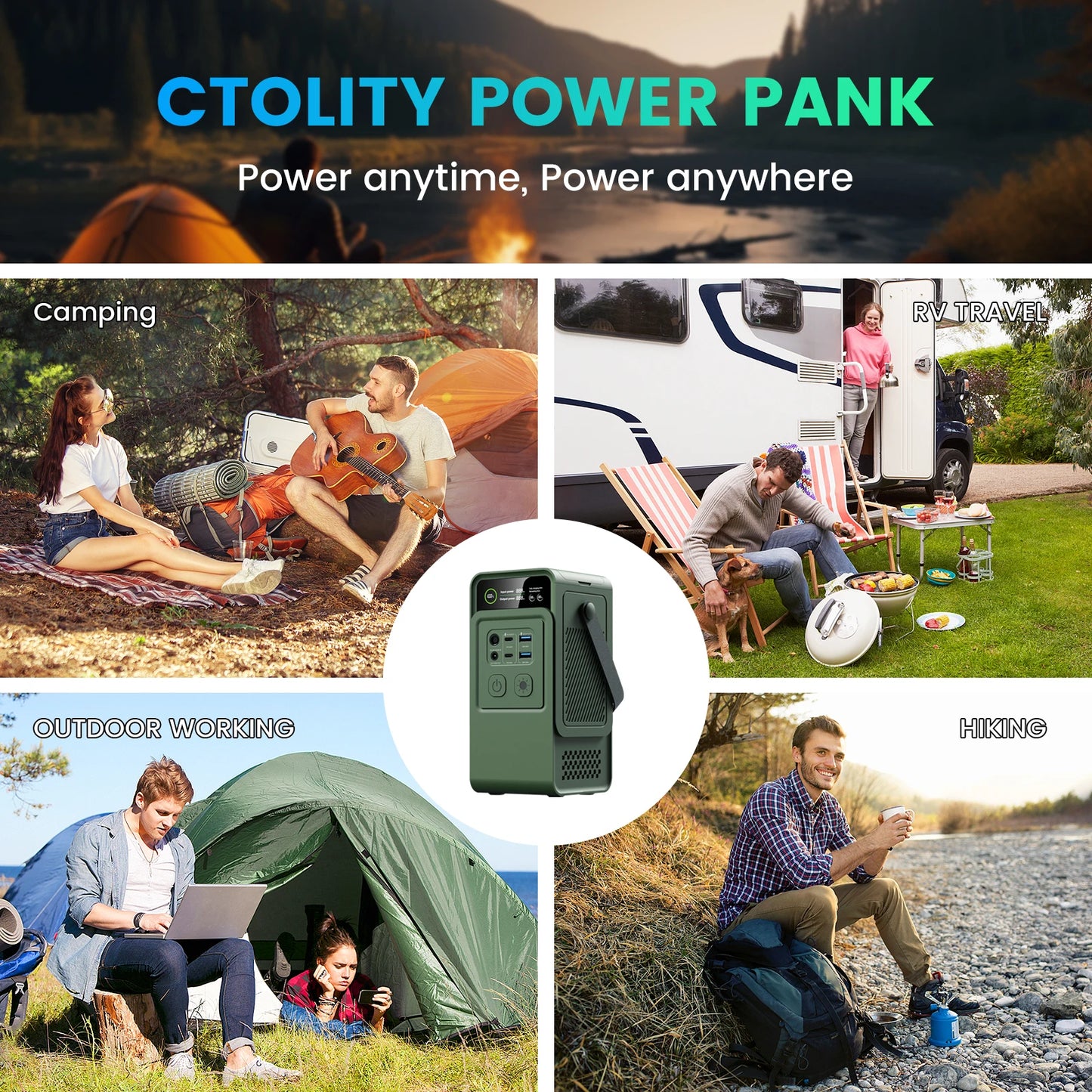 CTOLITY AP200L 200W Portable Solar Generator 192Wh Power Station Lifepo4 Battery Camping Power Bank Emergency Supply 140W PD