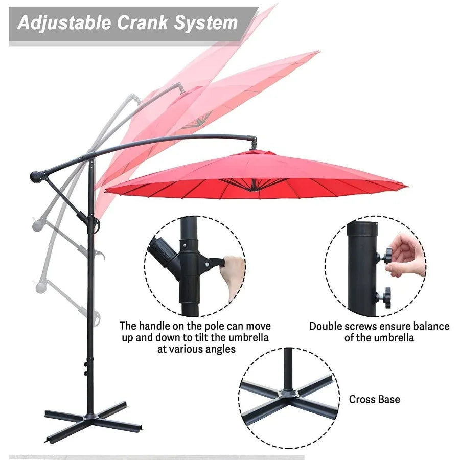 9 Ft Offset Hanging Market Patio Umbrella w Easy Tilt Adjustment for Backyard Poolside Lawn and Garden Red