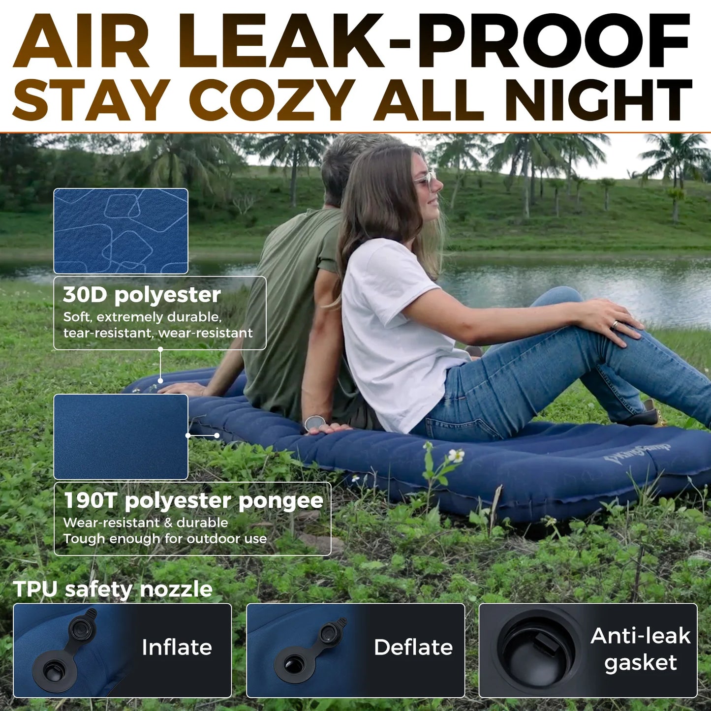 KingCamp Sleeping Pad, Ultralight Inflatable Sleeping Pad For Camping, Ultimate For Camping, Hiking - Air Pad, Carry Bag