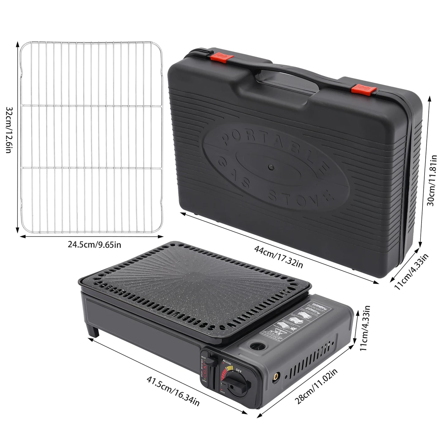Portable Butane Grill Stove Camping Grill Gas Stove Free Standing BBQ Grill w/Grilling Net Carry Case for Camping Cooking