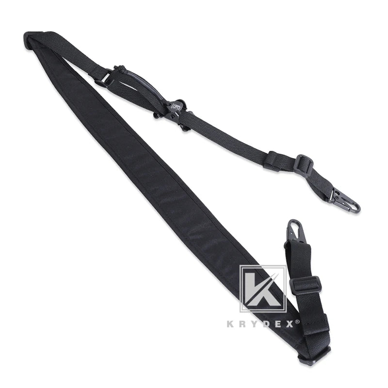 KRYDEX Tactical Rifle Sling Slingster Strap 2 Point / 1 Point 2.25" Modular Removable Padded Belt For Shooting Hunting Black