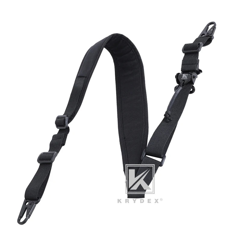 KRYDEX Tactical Rifle Sling Slingster Strap 2 Point / 1 Point 2.25" Modular Removable Padded Belt For Shooting Hunting Black