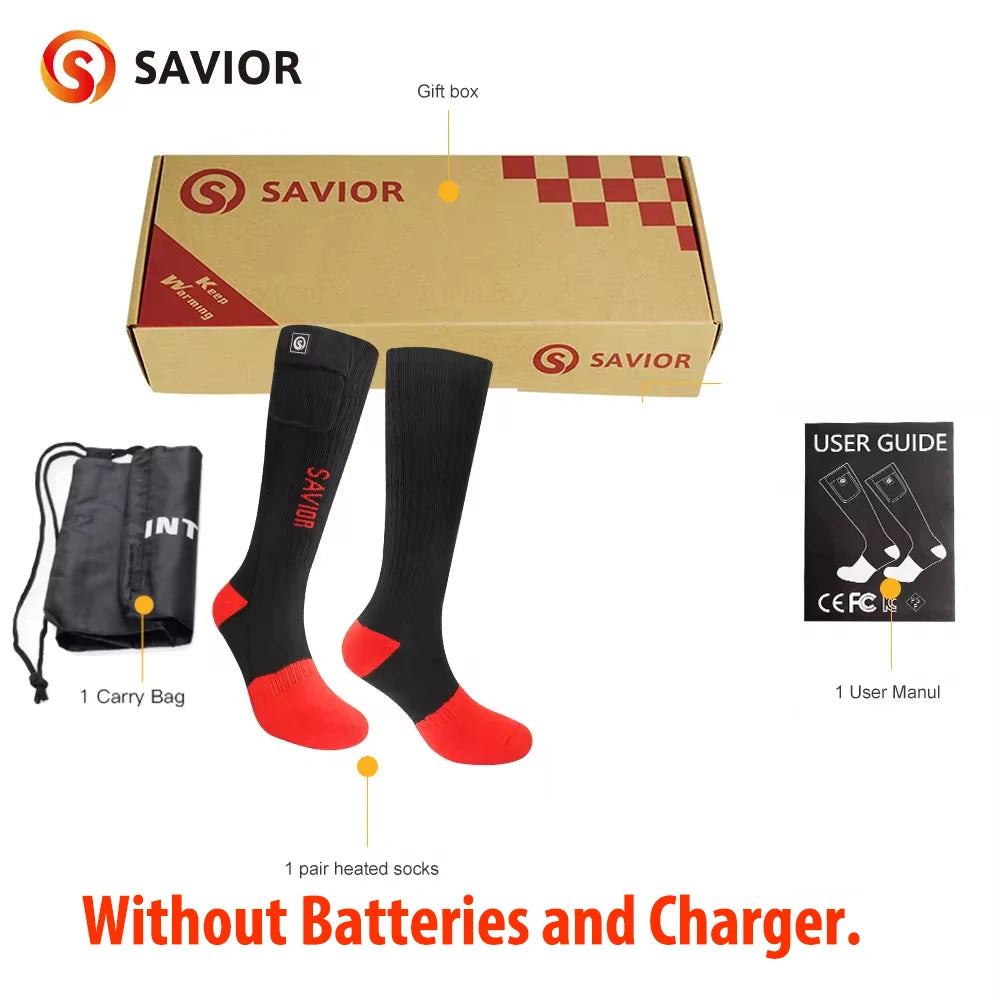 Savior Heated Socks 100% Pure Cotton Outdoor Sports Thermal Heating Socks Foot Warmer Electric Socks Warmer Socks Cycling Skiing