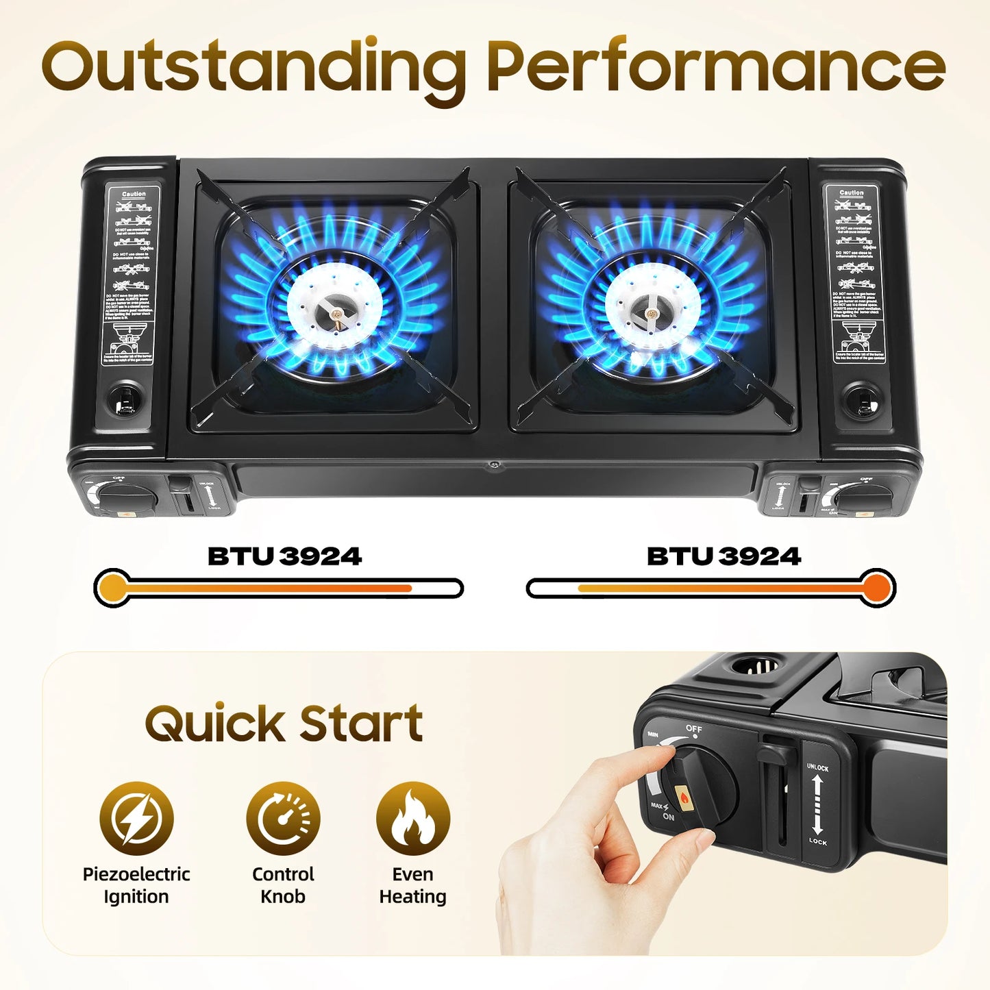 Camp Chef Duo 2Burner Butane Stove 42cm Grill Tray Lock Switch Dual 1.15kW Frying Boiling Camping Picnic