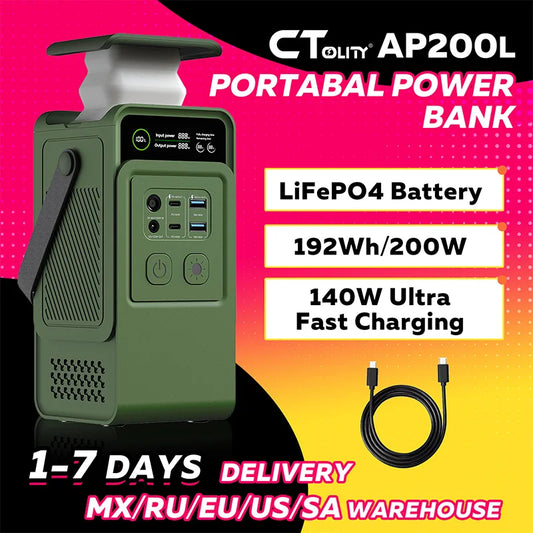 CTOLITY AP200L 200W Portable Solar Generator 192Wh Power Station Lifepo4 Battery Camping Power Bank Emergency Supply 140W PD