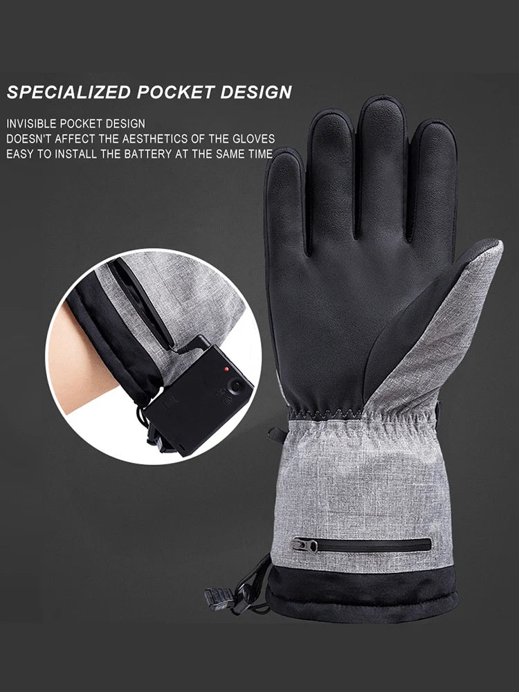 1Pair Hiking Skiing Heating Gloves Thermal Electric Cold Weather Heating Gloves Anti-Slip Waterproof Rechargeable for Men Women