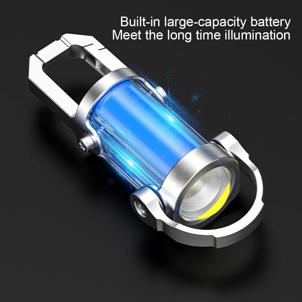 COB LED Keychain Flashlight Multifunctional Pocket Flashlight USB Rechargeable Portable Keychain Torch for Camping Hiking