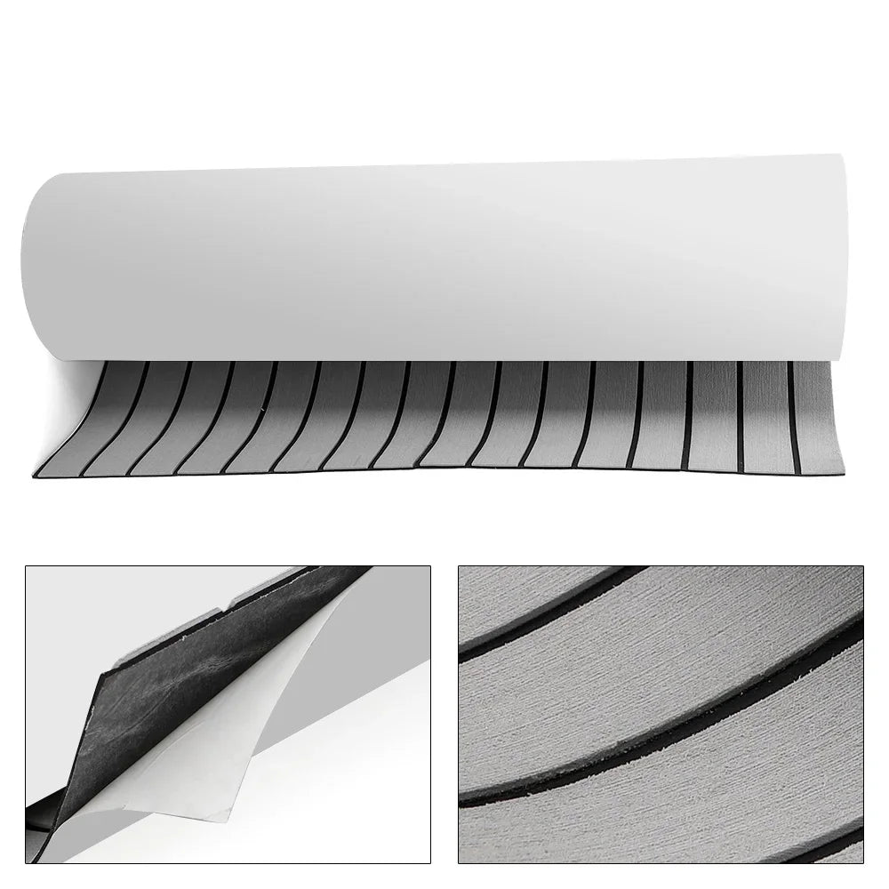 94.5x 35.4inch EVA  Light Gray with Black Stripes RV Anti-Skid Mat Teak Floor Mat for Boat Decks RV Yachts