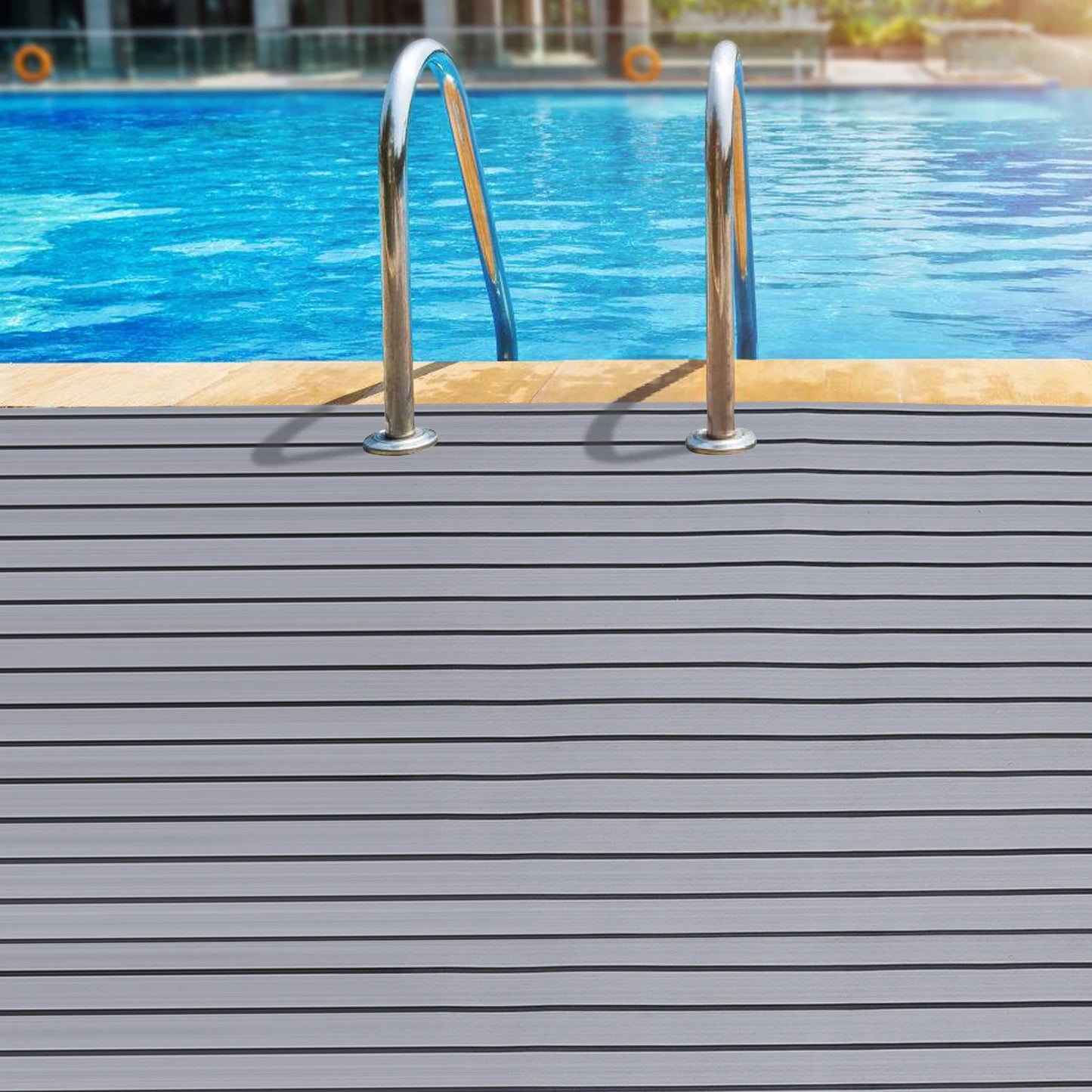 94.5x 35.4inch EVA  Light Gray with Black Stripes RV Anti-Skid Mat Teak Floor Mat for Boat Decks RV Yachts