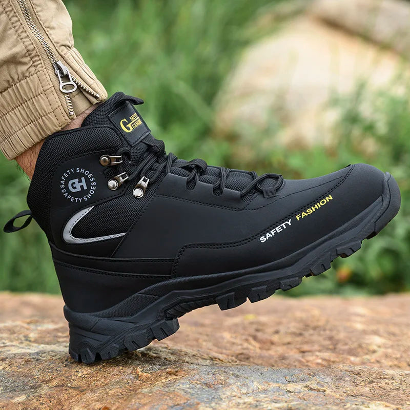 High Top Safety Shoes Men Steel Toe Work Shoes Men Work Safety Boots Anti Smash Safety Indestructible Waterproof Platform Boots