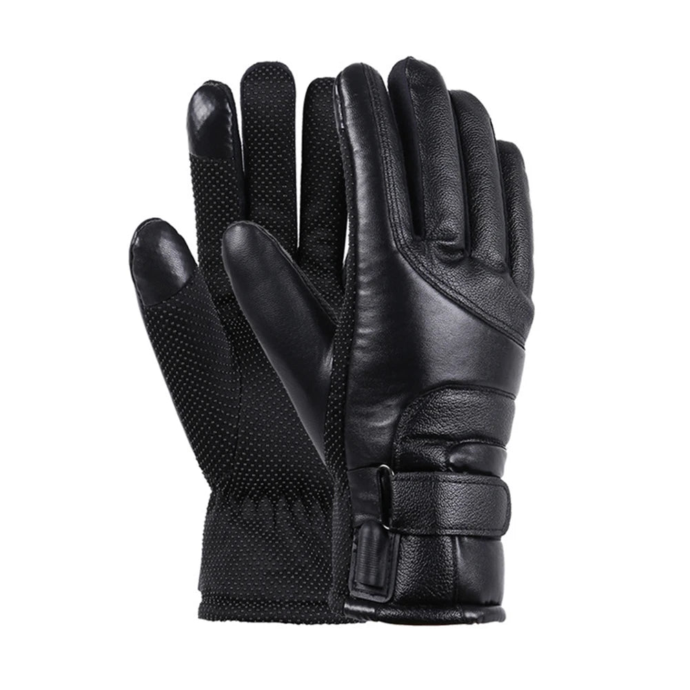 USB Thermal Heated Gloves Waterproof Hand Warmers PU Leather Heating Gloves Soft Winter Outdoor Warm Gloves for Off Road Skiing