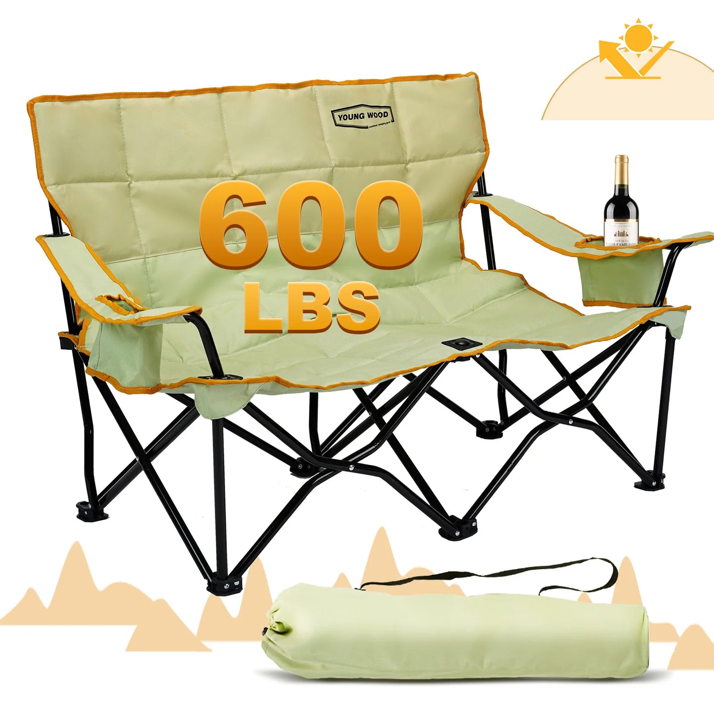 Green Double Chair YW Camping Outdoor Adventure Comfortable Durable Spacious Comfortable Designed with High Quality Materials