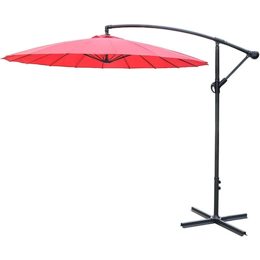 9 Ft Offset Hanging Market Patio Umbrella w Easy Tilt Adjustment for Backyard Poolside Lawn and Garden Red