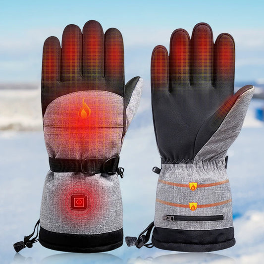 1Pair Hiking Skiing Heating Gloves Thermal Electric Cold Weather Heating Gloves Anti-Slip Waterproof Rechargeable for Men Women