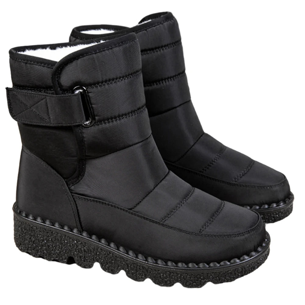 Women Warm Ankle Booties Windproof Ladies Ankle Platform Boots with Hook&Loop Plush Lined Gifts for Mother Friends