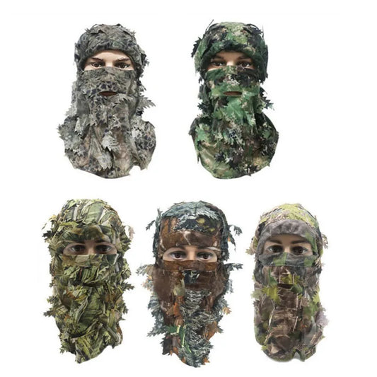 3D Leaf Camouflage Face Mask Hunting Hood Cap Head Bird Watching Photography Hood Cover Headwear Camping Bandana Neck Gaiter Hat
