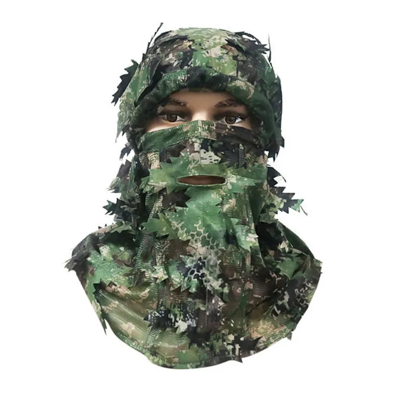 3D Leaf Camouflage Face Mask Hunting Hood Cap Head Bird Watching Photography Hood Cover Headwear Camping Bandana Neck Gaiter Hat