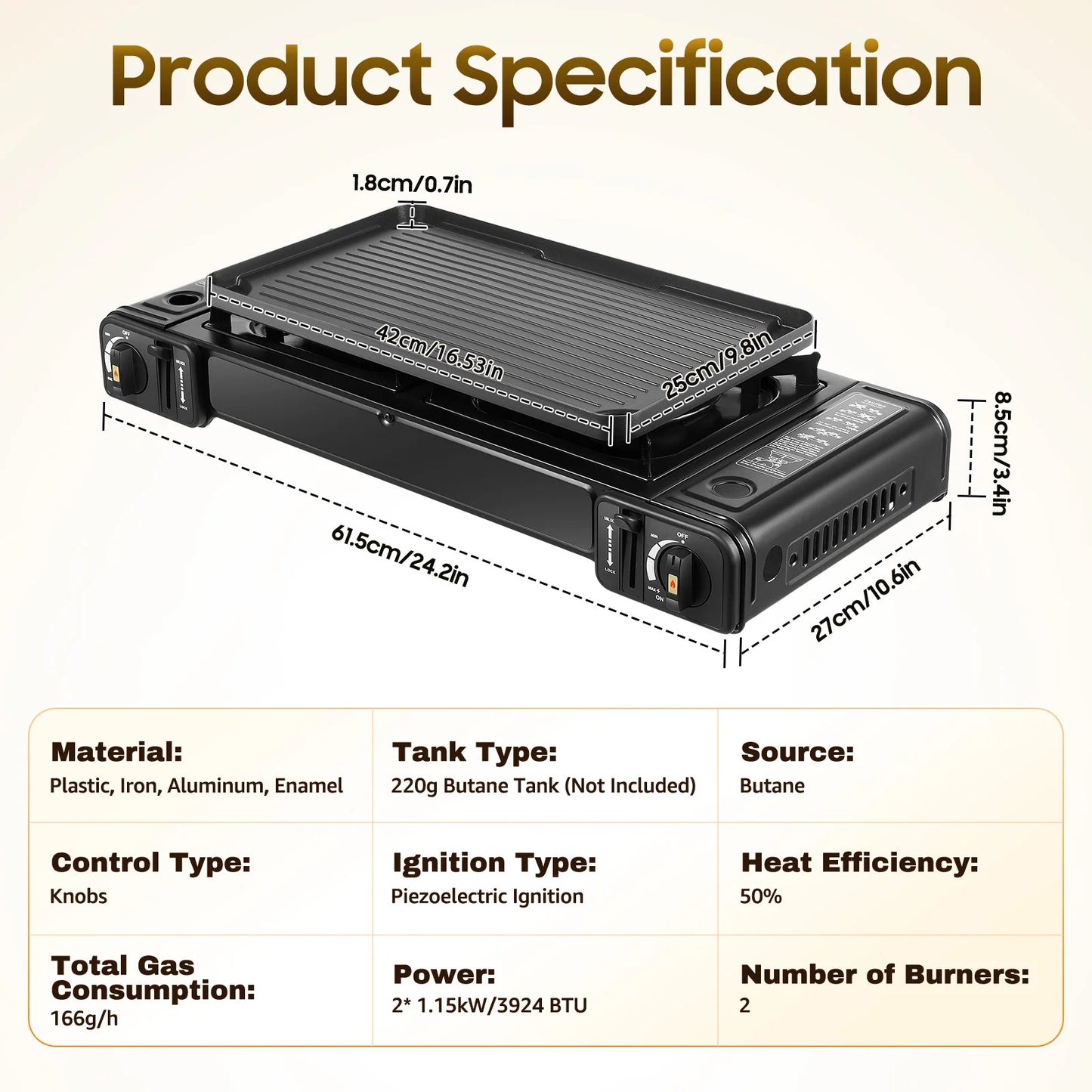 Camp Chef Duo 2Burner Butane Stove 42cm Grill Tray Lock Switch Dual 1.15kW Frying Boiling Camping Picnic