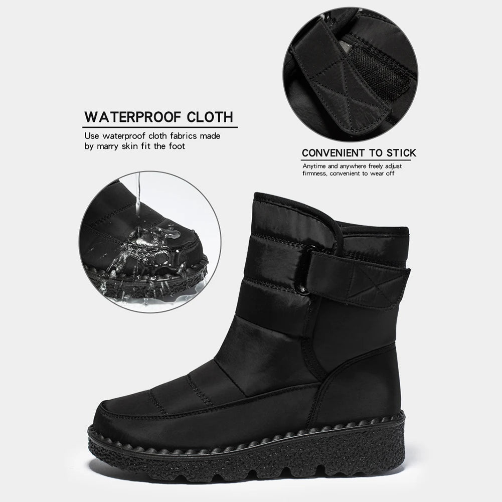 Women Warm Ankle Booties Windproof Ladies Ankle Platform Boots with Hook&Loop Plush Lined Gifts for Mother Friends