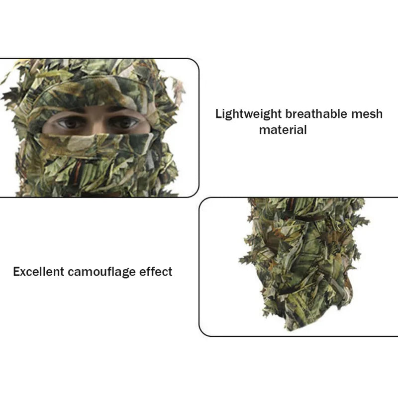3D Leaf Camouflage Face Mask Hunting Hood Cap Head Bird Watching Photography Hood Cover Headwear Camping Bandana Neck Gaiter Hat