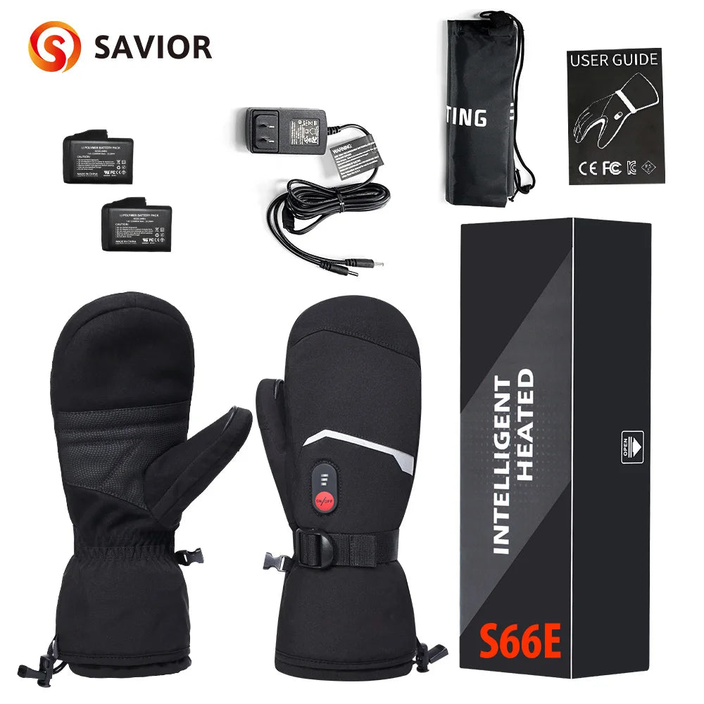 Savior All Finger Mittens Heated Gloves Touch Phone Waterproof Windproof Battery Electric Heated Skiing Gloves Men Women Thermal