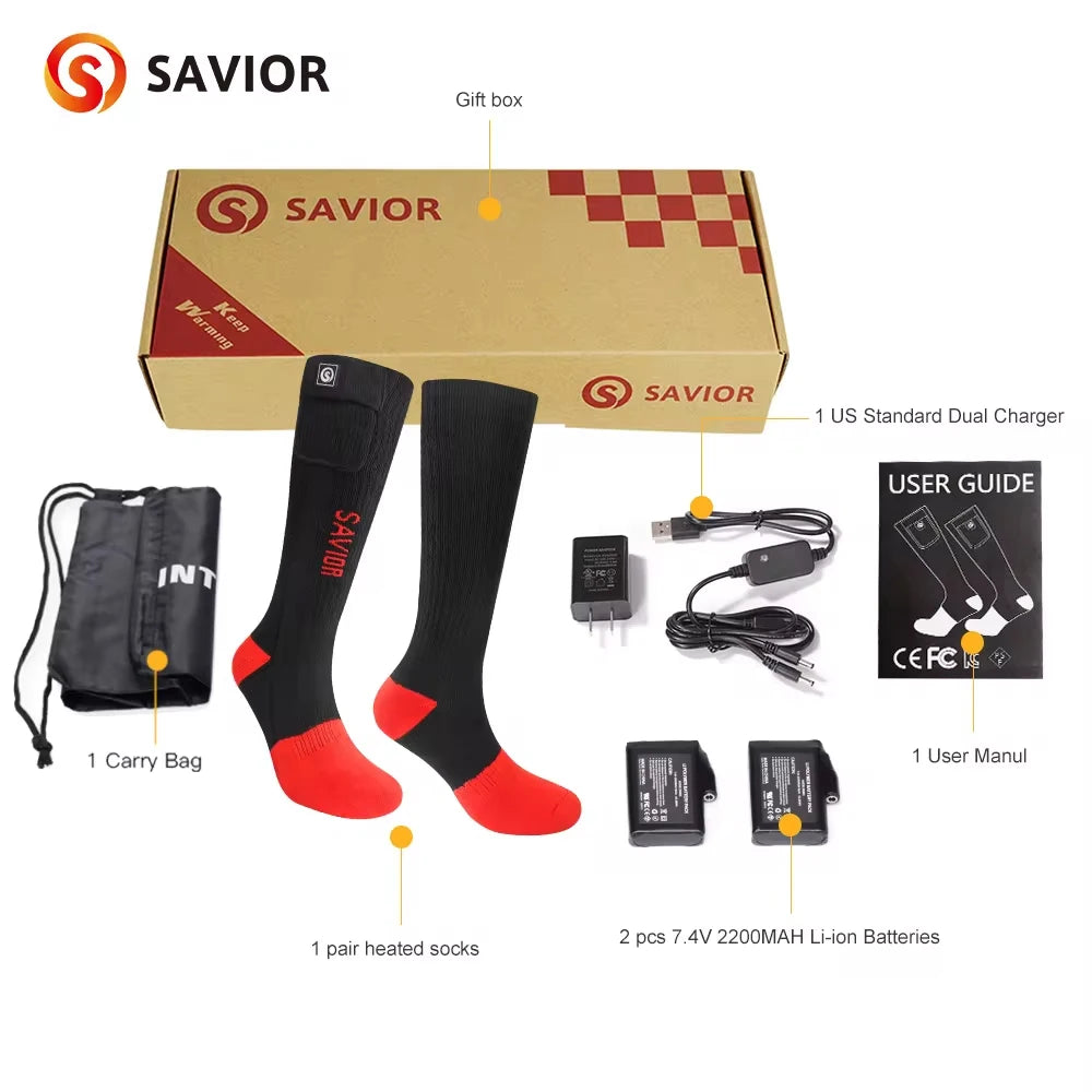 Savior Heated Socks 100% Pure Cotton Outdoor Sports Thermal Heating Socks Foot Warmer Electric Socks Warmer Socks Cycling Skiing