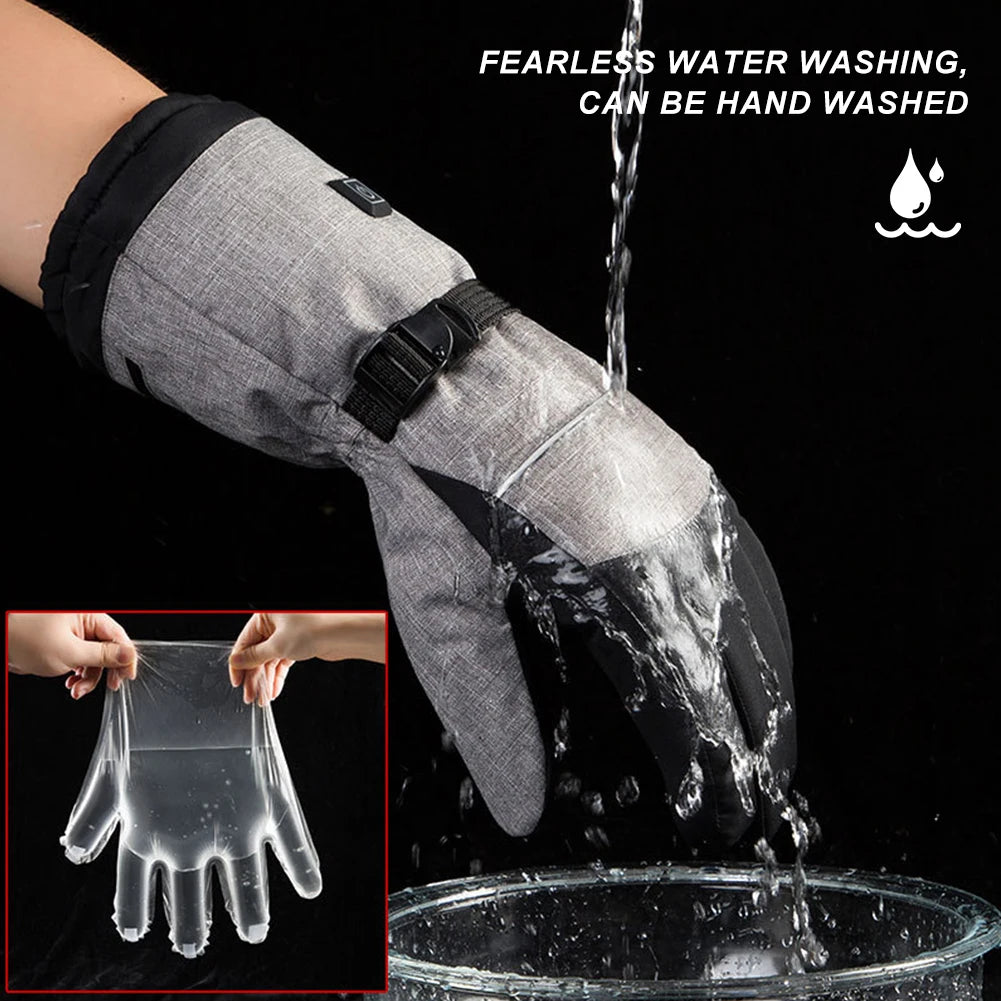 1Pair Hiking Skiing Heating Gloves Thermal Electric Cold Weather Heating Gloves Anti-Slip Waterproof Rechargeable for Men Women