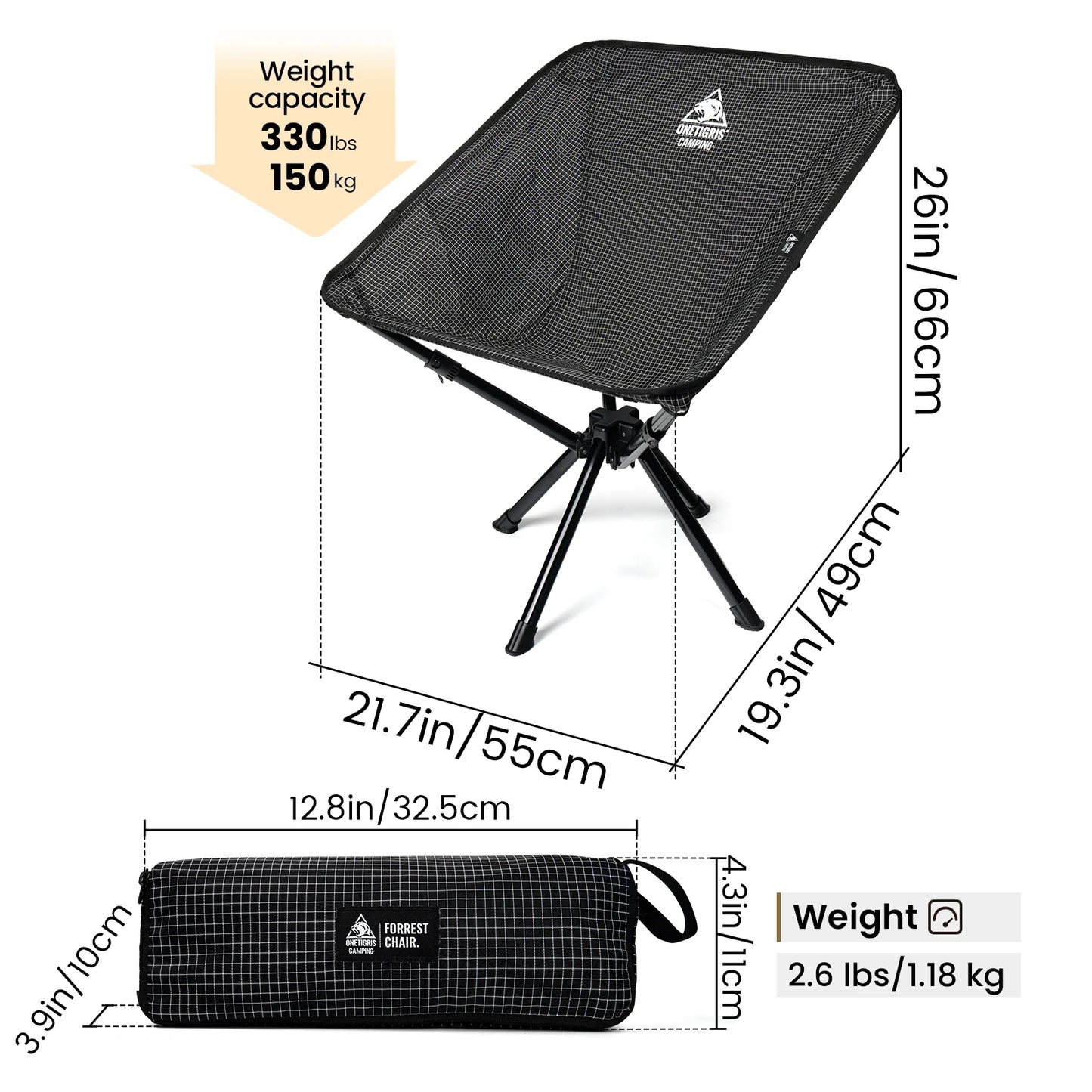 Onetigris Camping Chair Folding Chairs with Side Pocket Portable Beach Chair Travel Hiking Backpacking Fishing Camping Supplies
