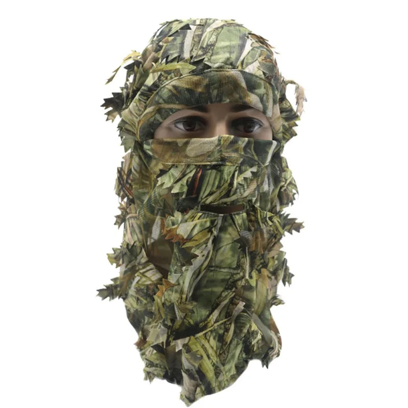 3D Leaf Camouflage Face Mask Hunting Hood Cap Head Bird Watching Photography Hood Cover Headwear Camping Bandana Neck Gaiter Hat