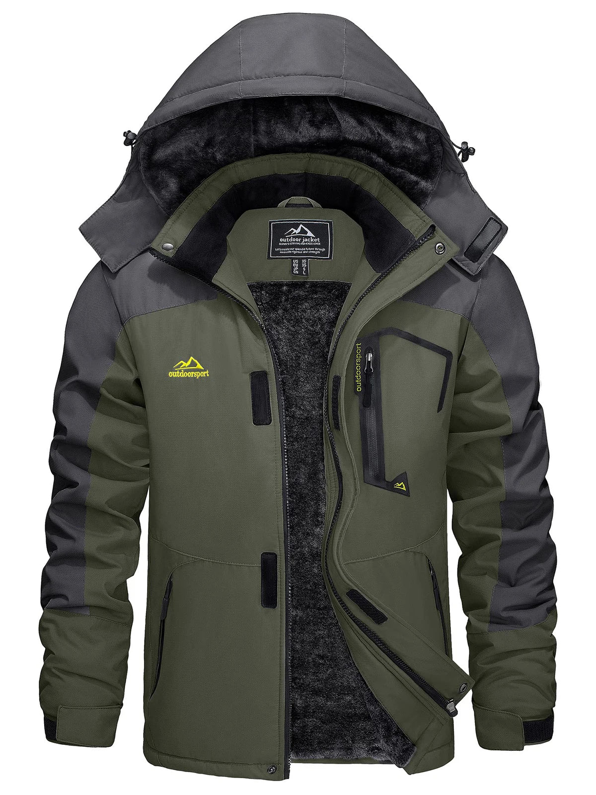 Men's Winter Coats Water Resistant Ski Snow Jacket Warm Fleece Jacket Parka Raincoats With Hood Multi-Pockets Thermal Parka