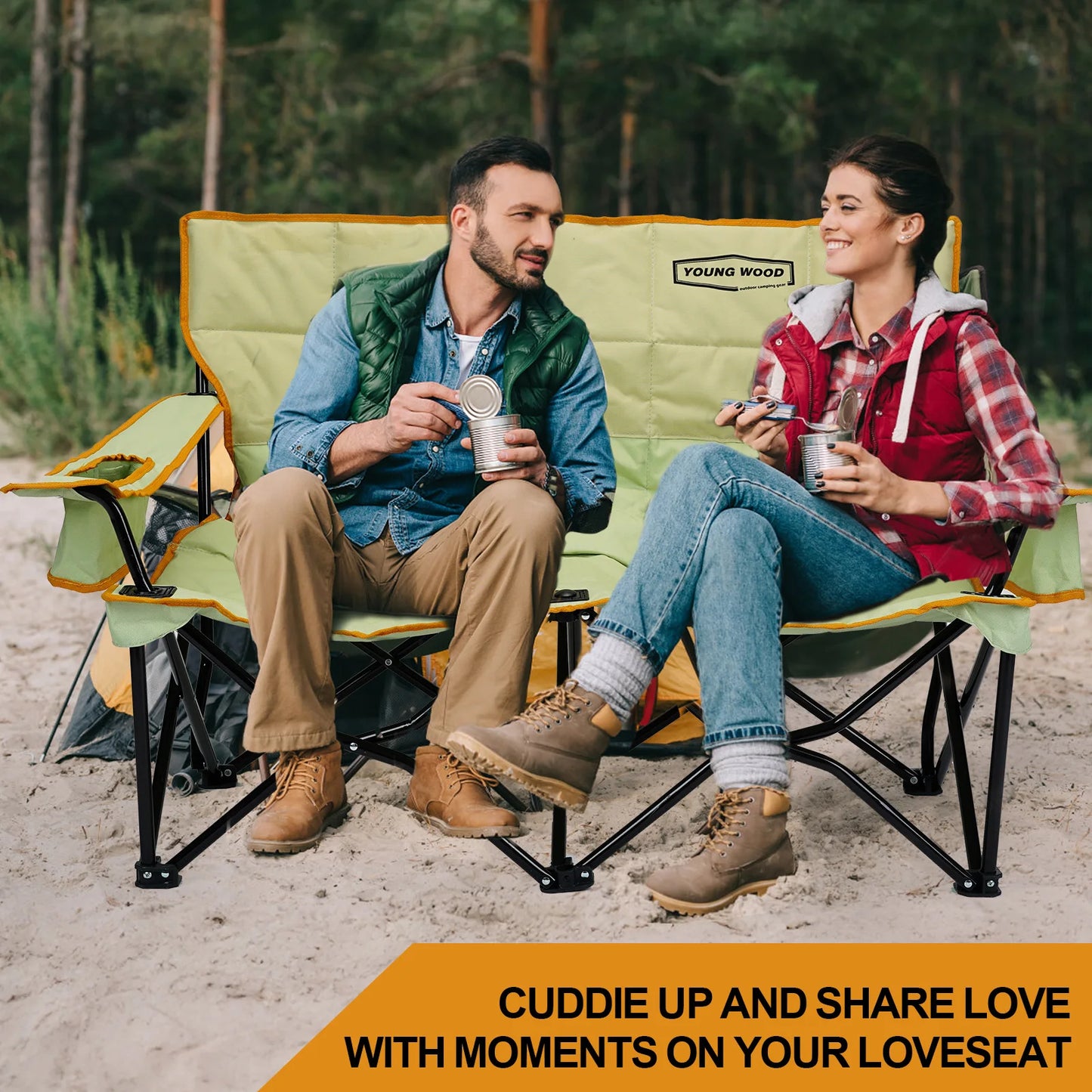 Green Double Chair YW Camping Outdoor Adventure Comfortable Durable Spacious Comfortable Designed with High Quality Materials