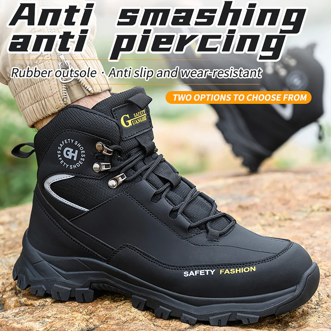 High Top Safety Shoes Men Steel Toe Work Shoes Men Work Safety Boots Anti Smash Safety Indestructible Waterproof Platform Boots