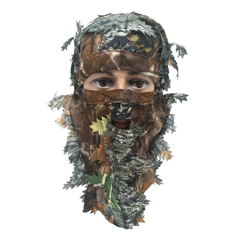 3D Leaf Camouflage Face Mask Hunting Hood Cap Head Bird Watching Photography Hood Cover Headwear Camping Bandana Neck Gaiter Hat