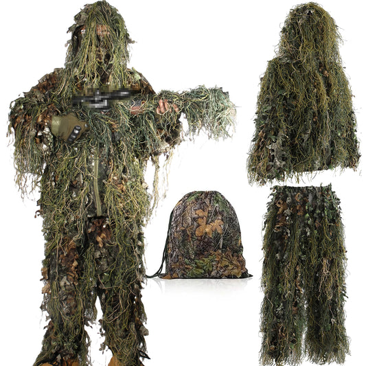 JOAXOR Ghillie Suit 3D Leafy Camo Hunting Suits, Woodland Gilly Suits Gillies Suits for Men, Leaf Camouflage Hunting Suits