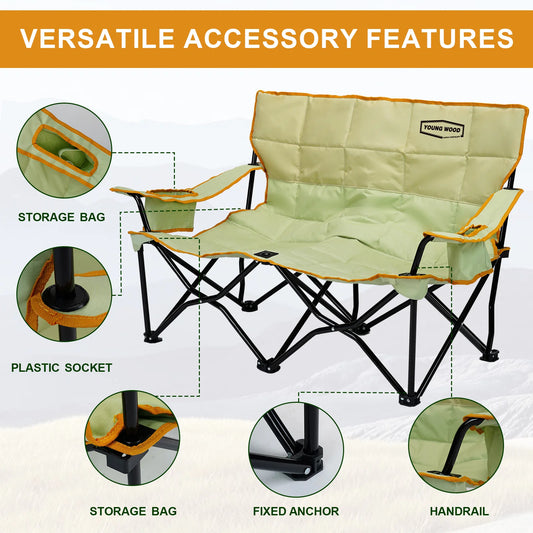 Green Double Chair YW Camping Outdoor Adventure Comfortable Durable Spacious Comfortable Designed with High Quality Materials