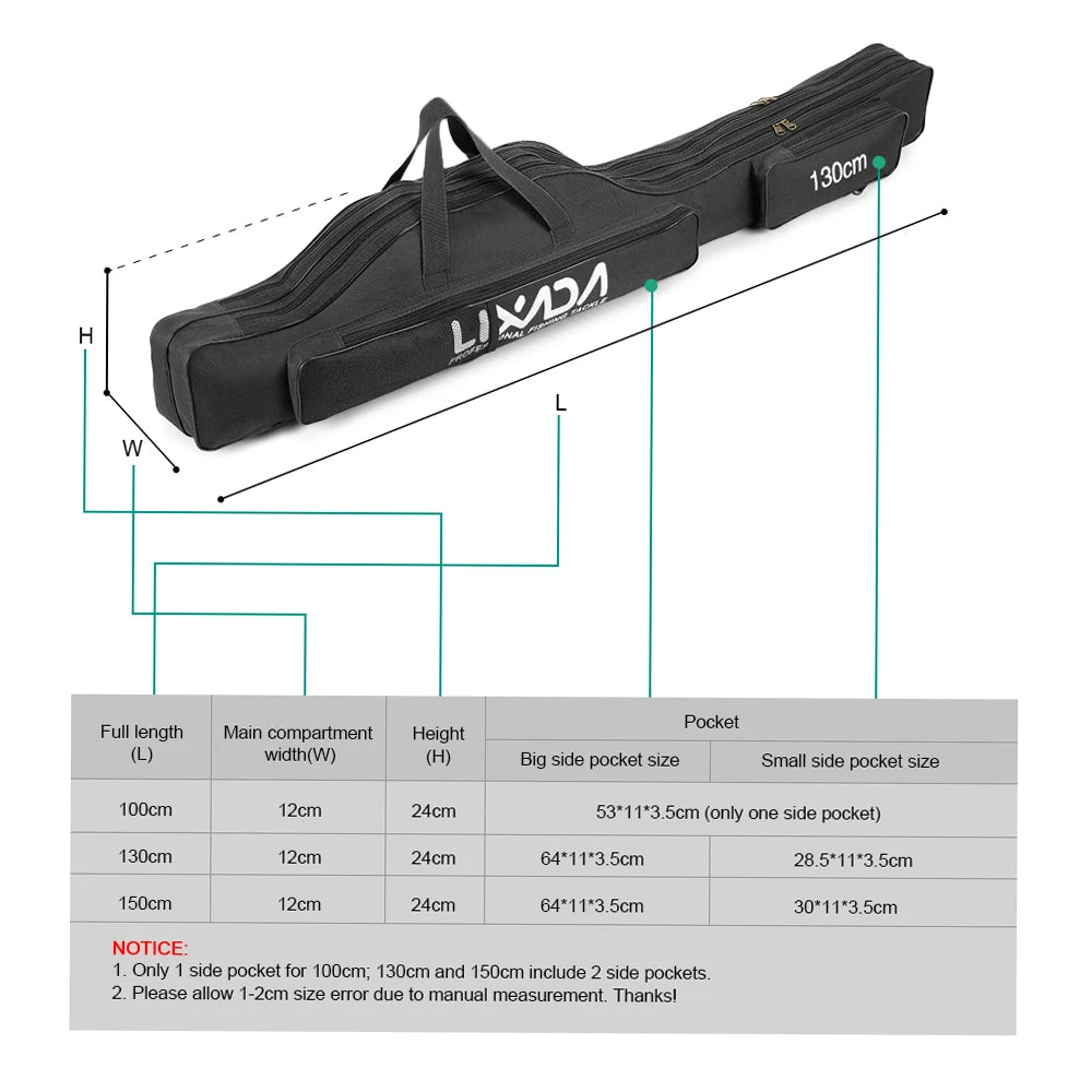 100cm/130cm/150cm Fishing Bag Portable Folding Fishing Rod Reel Bag Fishing Pole Gear Tackle Tool Carry Case Carrier Travel Bag