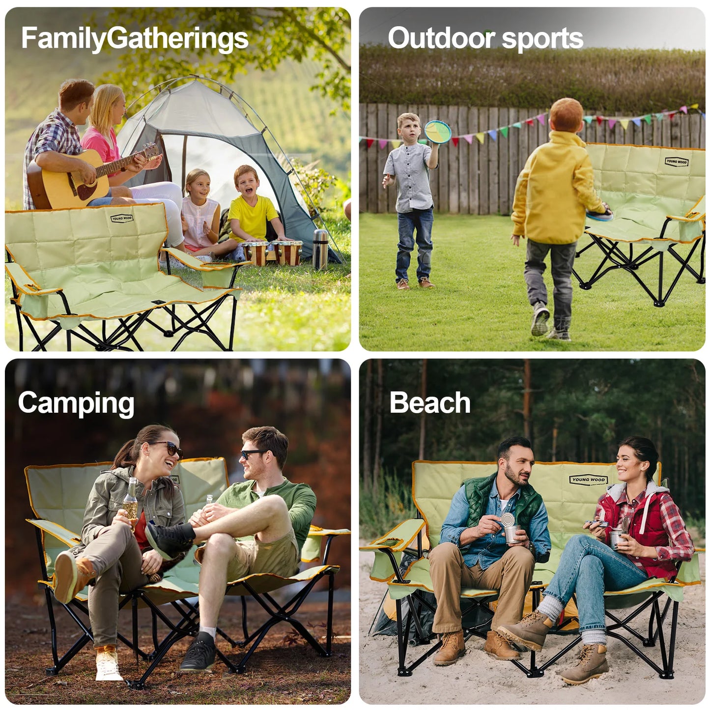 Green Double Chair YW Camping Outdoor Adventure Comfortable Durable Spacious Comfortable Designed with High Quality Materials