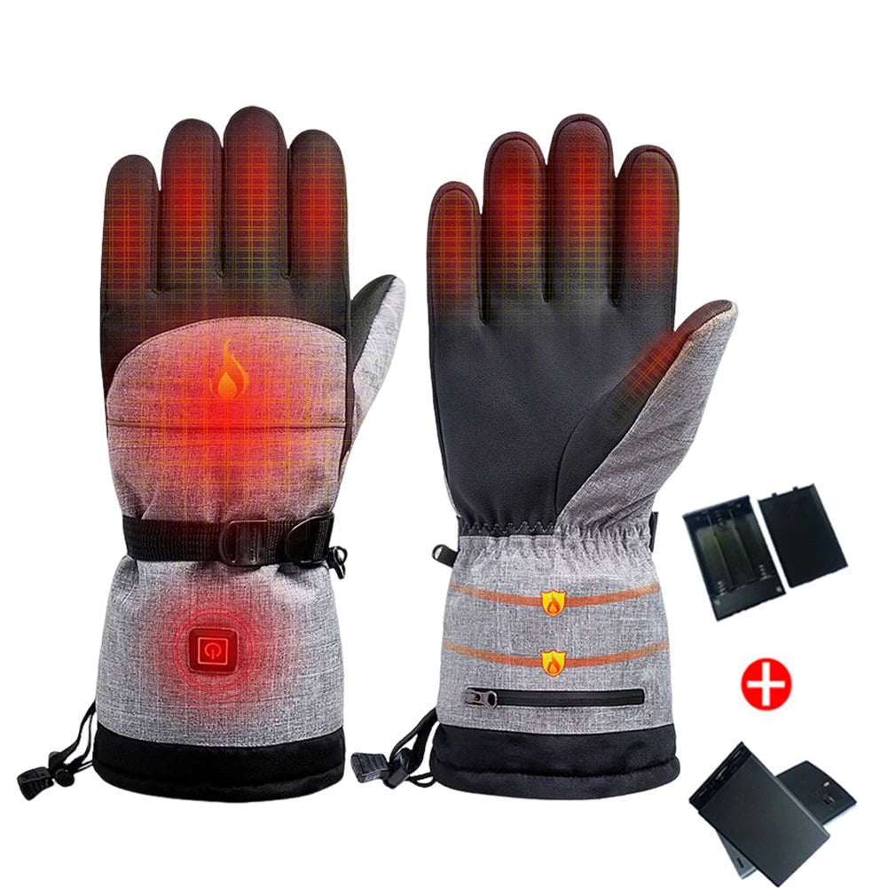 1Pair Hiking Skiing Heating Gloves Thermal Electric Cold Weather Heating Gloves Anti-Slip Waterproof Rechargeable for Men Women