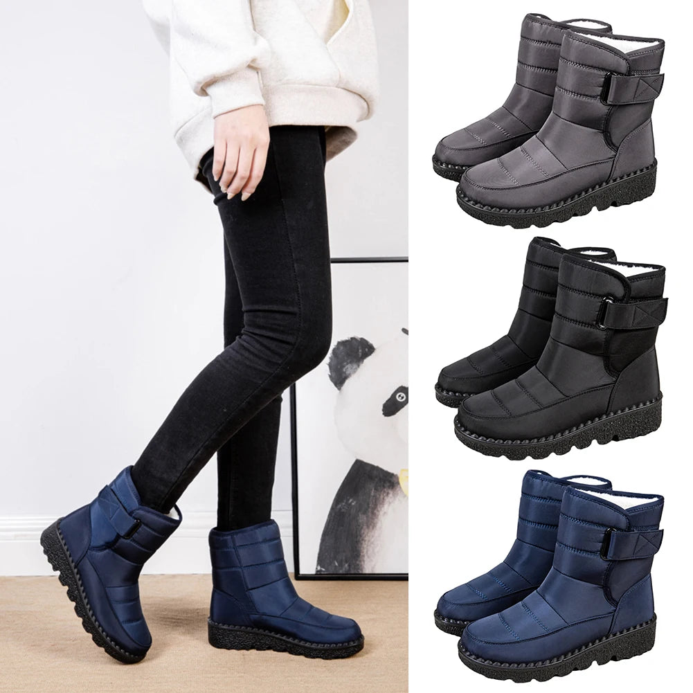 Women Warm Ankle Booties Windproof Ladies Ankle Platform Boots with Hook&Loop Plush Lined Gifts for Mother Friends
