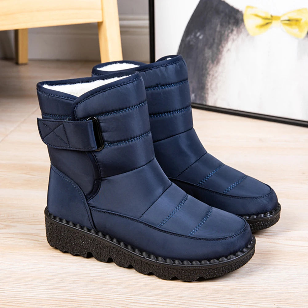 Women Warm Ankle Booties Windproof Ladies Ankle Platform Boots with Hook&Loop Plush Lined Gifts for Mother Friends