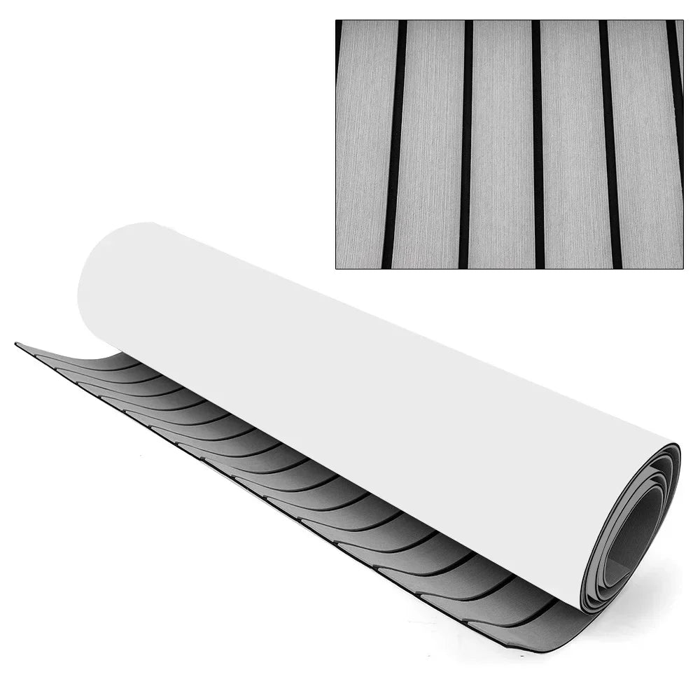 94.5x 35.4inch EVA  Light Gray with Black Stripes RV Anti-Skid Mat Teak Floor Mat for Boat Decks RV Yachts