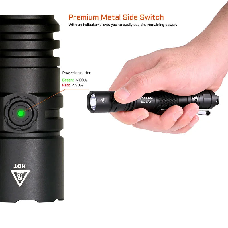ACEBEAM TAC 2AA LED flashlight 1600 lumen 181 meters portable EDC flashlight USB-C rechargeable battery double buttons torch