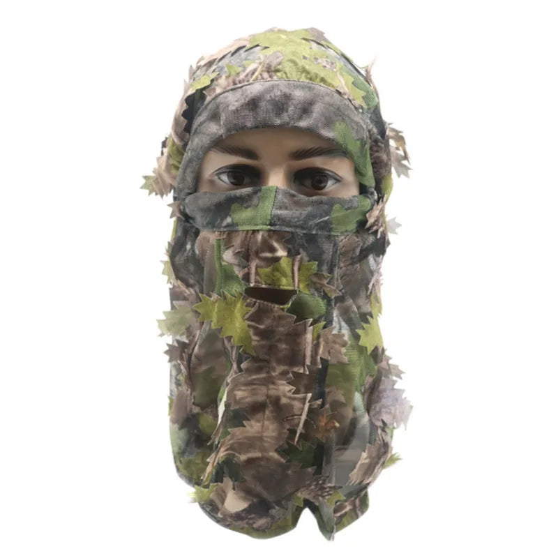 3D Leaf Camouflage Face Mask Hunting Hood Cap Head Bird Watching Photography Hood Cover Headwear Camping Bandana Neck Gaiter Hat