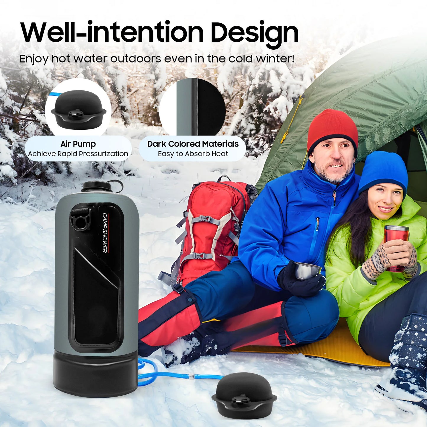 Camping Shower Bag 12L Large Capacity with Auto Pressure Pump Portable and Removable Hose Easy Installation