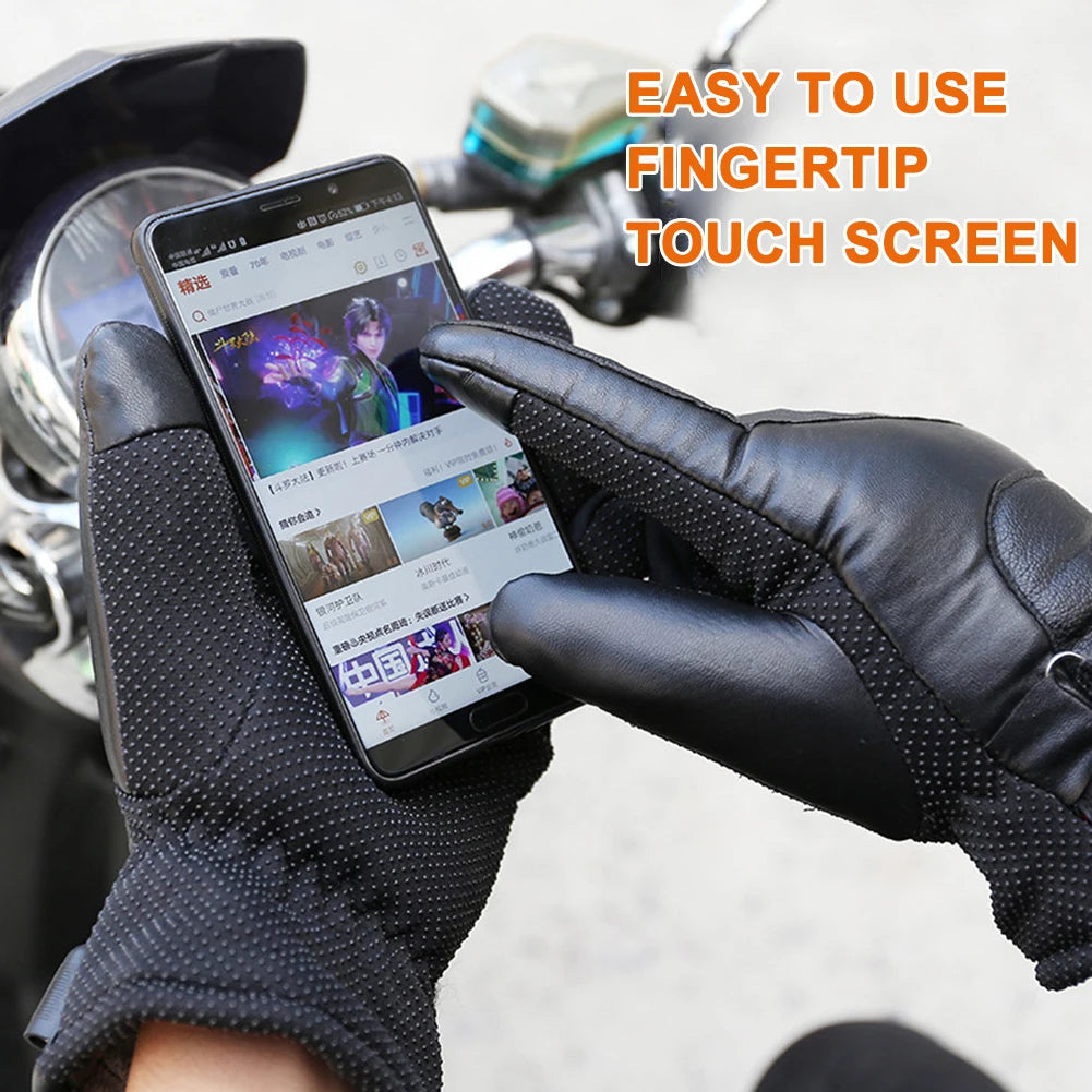 USB Thermal Heated Gloves Waterproof Hand Warmers PU Leather Heating Gloves Soft Winter Outdoor Warm Gloves for Off Road Skiing