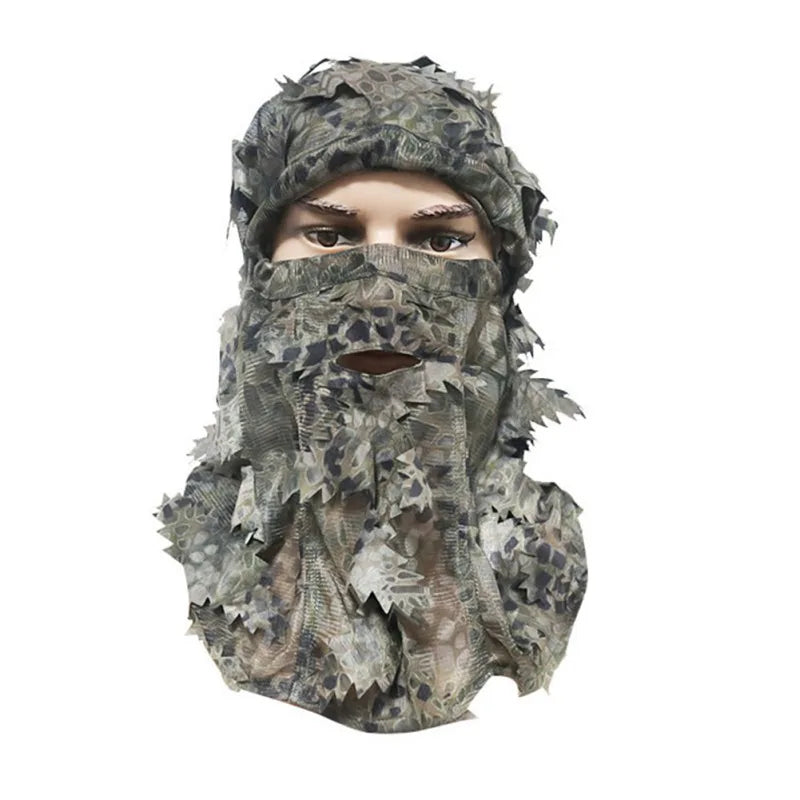 3D Leaf Camouflage Face Mask Hunting Hood Cap Head Bird Watching Photography Hood Cover Headwear Camping Bandana Neck Gaiter Hat