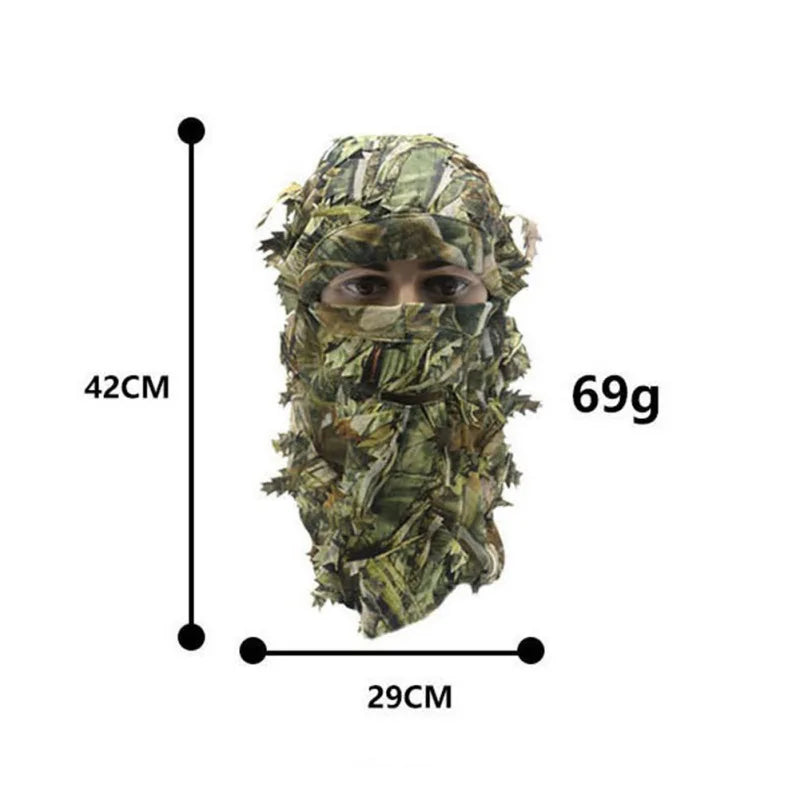3D Leaf Camouflage Face Mask Hunting Hood Cap Head Bird Watching Photography Hood Cover Headwear Camping Bandana Neck Gaiter Hat