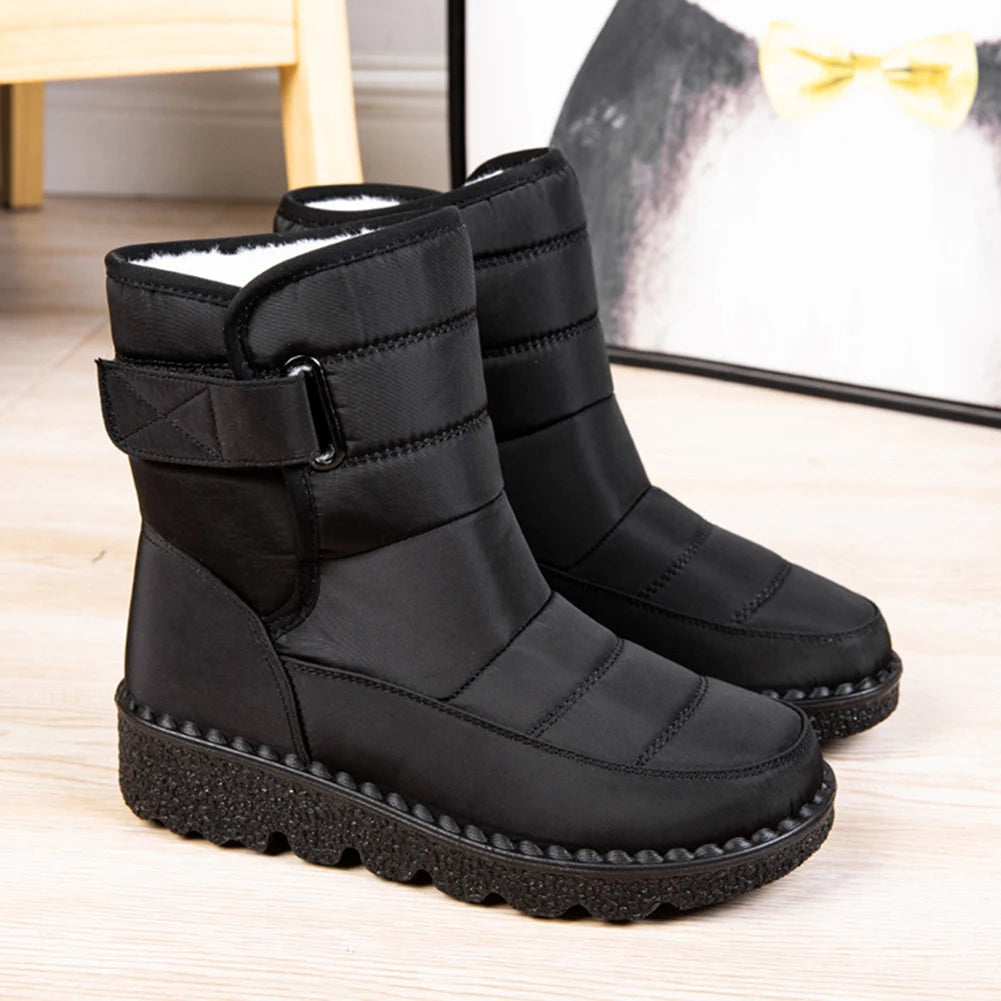 Women Warm Ankle Booties Windproof Ladies Ankle Platform Boots with Hook&Loop Plush Lined Gifts for Mother Friends